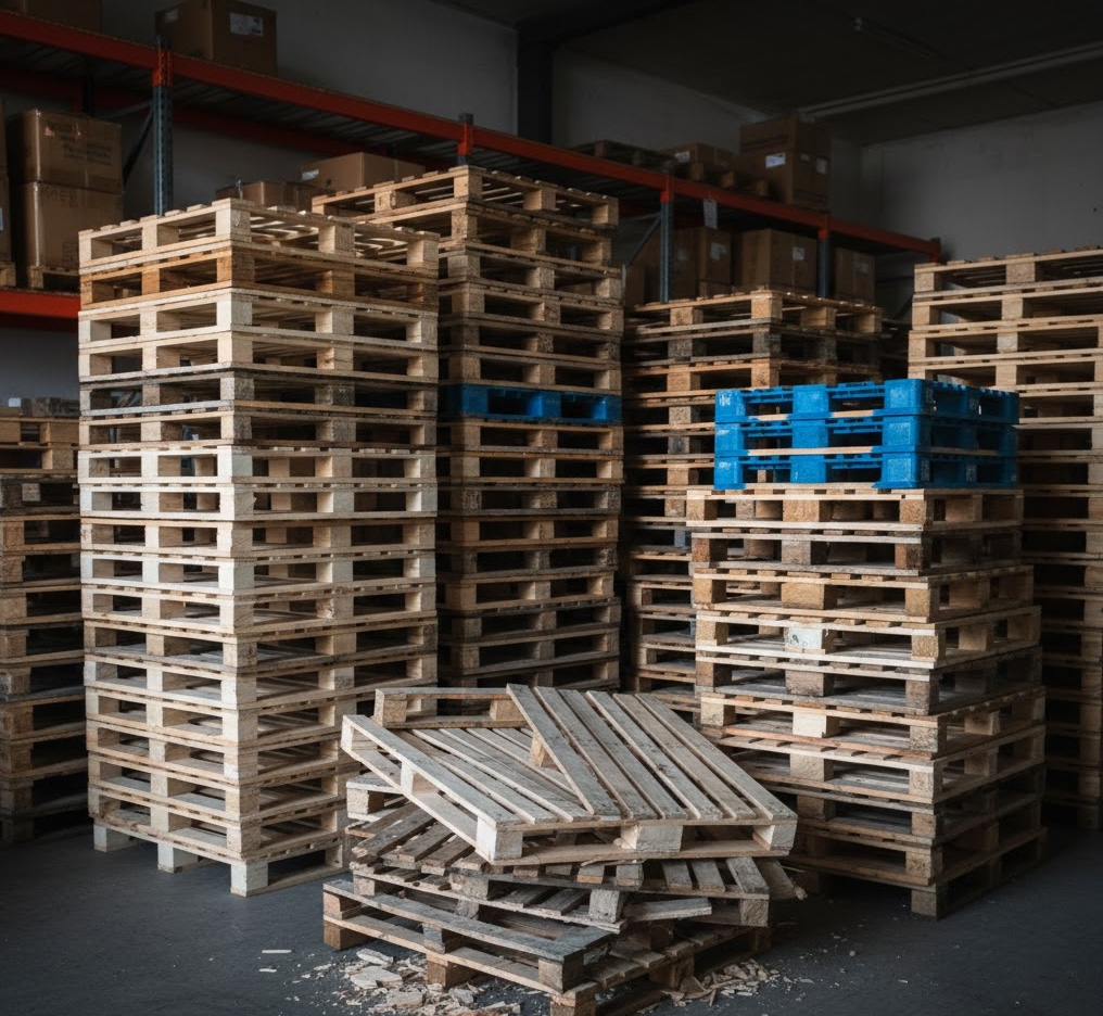 Stacked pallets in our warehouse facility
