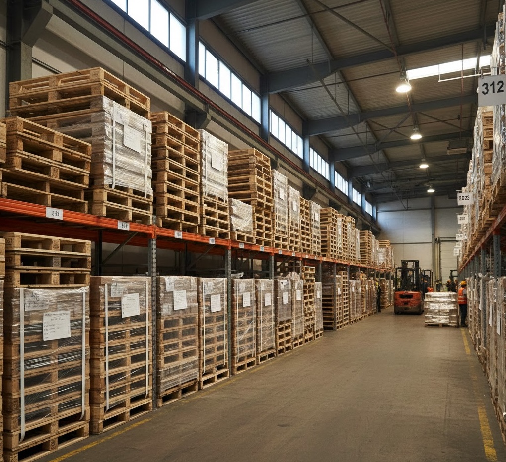 Inside our pallet warehouse with forklift operations